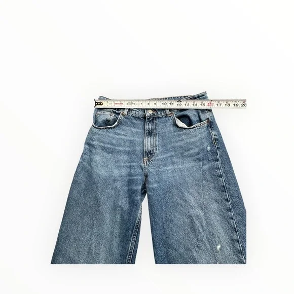 Zara Jeans Womens 10 Blue Wide Leg Distressed High Rise Denim Pants 6688/334 - Picture 5 of 13
